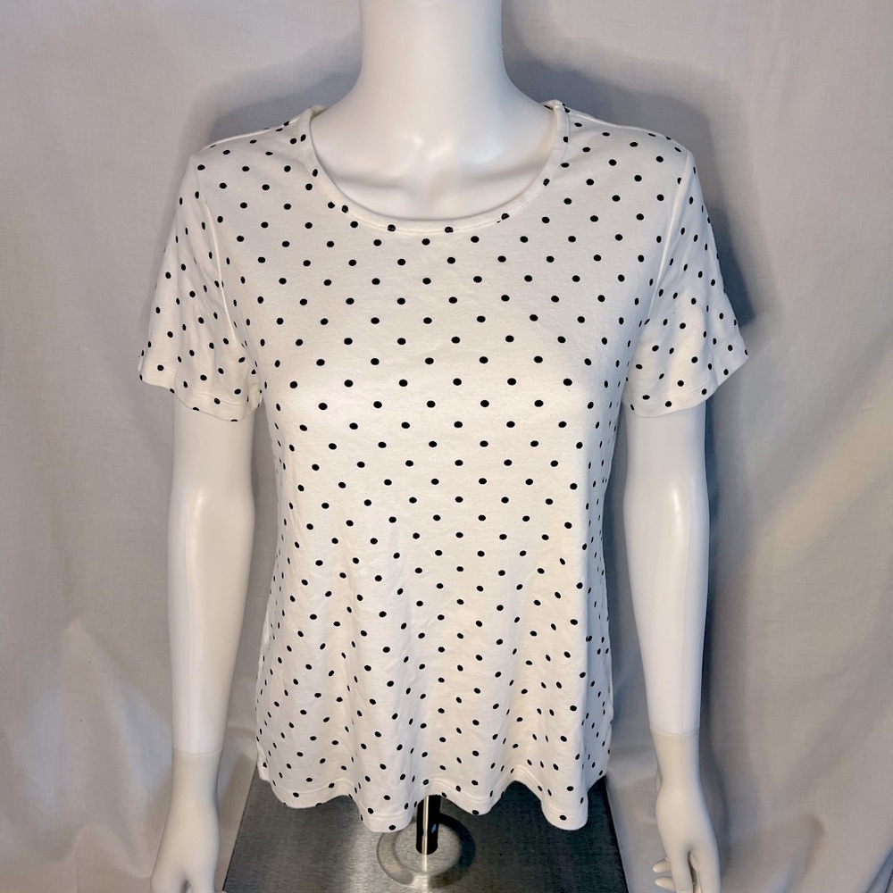 White and blue polka dot shirt